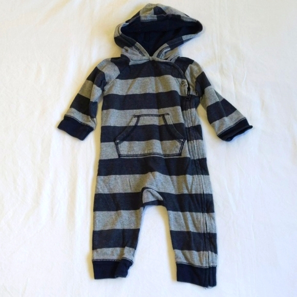 babyGap navy striped cotton zipper hoodie jumpsuit 6-12 months baby boy - Picture 1 of 8